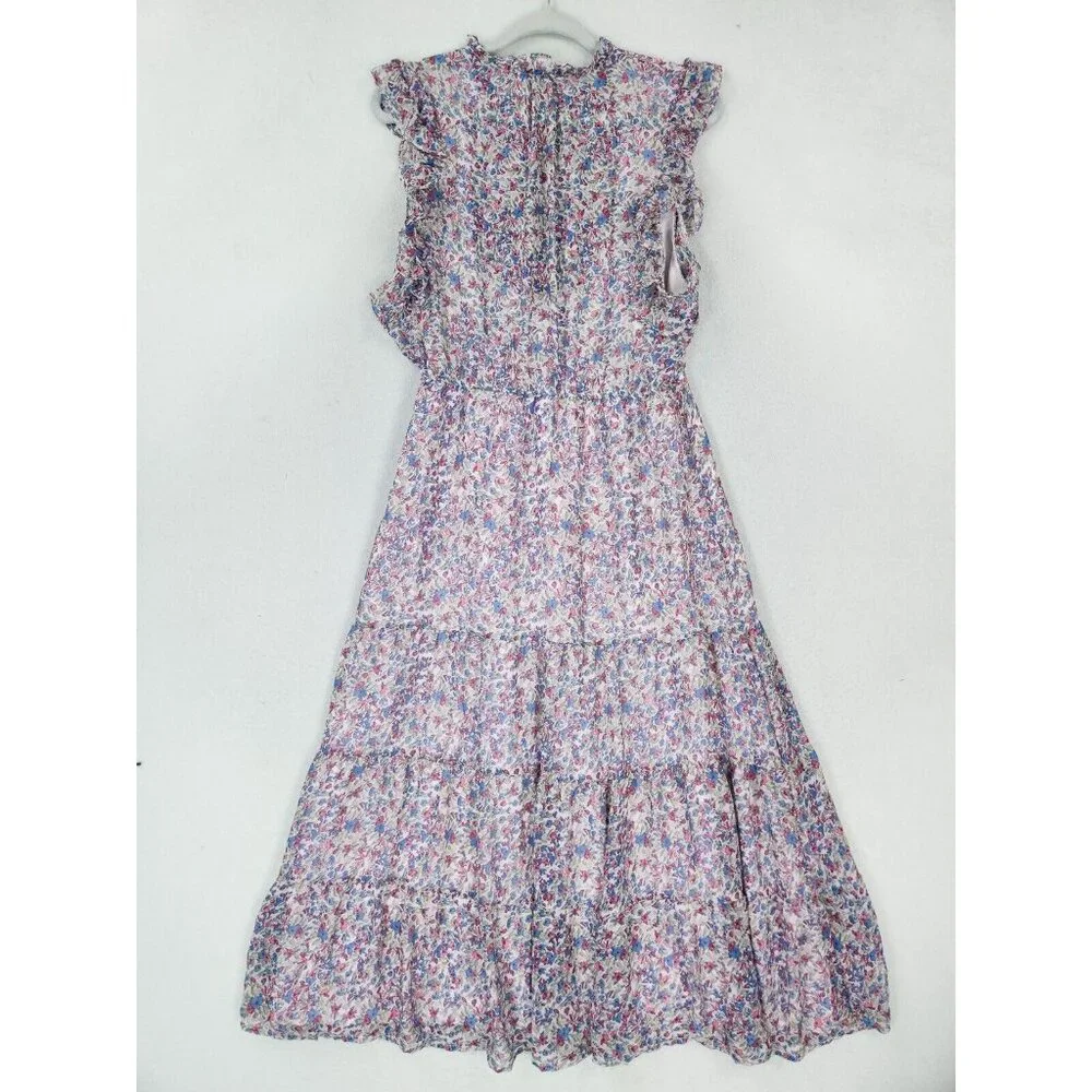 BB Dakota Dress Womens Large Blue Pink Floral Ruffle Tiered Maxi Peasant Cottage - Picture 12 of 13
